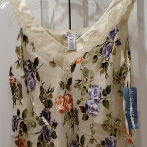 Nine West Silk, & Velvet Floral Cut Out Top, 12